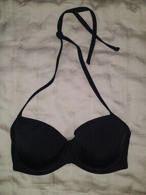Black Halter Underwire Bikini Bra 34c